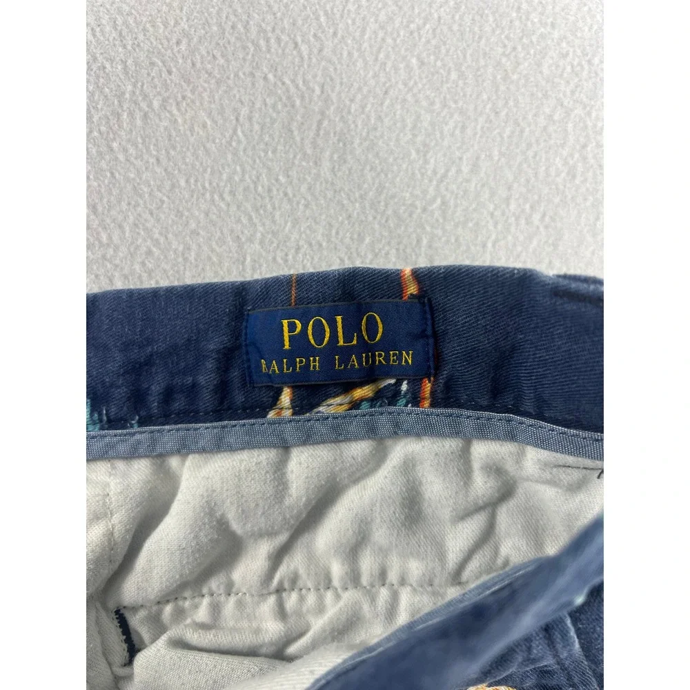 Polo Ralph Lauren Chino Shorts 33 Navy Nautical Sailboat Water Ski Linen Blend